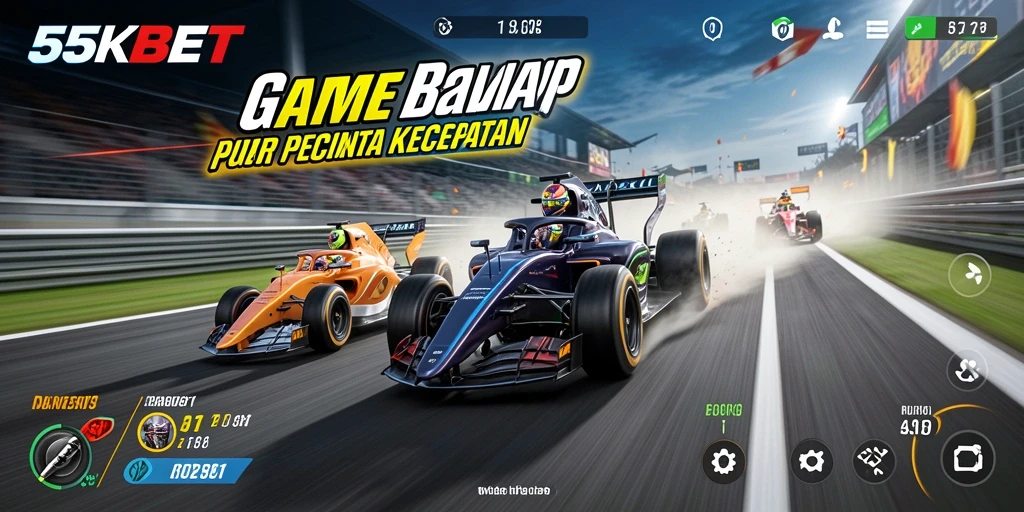 Tampilan balapan intens dalam 55KBET dengan mobil yang berkecepatan tinggi.
