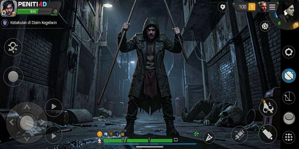 Screenshot dari gameplay <strong>PENITI4D</strong> menampilkan suasana ketegangan yang mencekam.