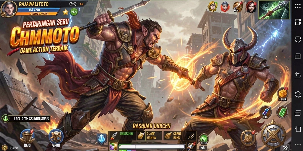 Screenshot gameplay <strong>RAJAWALITOTO</strong> menampilkan aksi pertempuran yang mendebarkan.